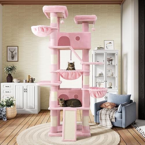 81in Multi Level Tall Cat Tree Tower for Indoor Kitties (Pink)
