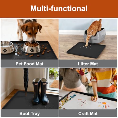 22" x 19" Extra Thick Silicone Mat Waterproof with Raised Edge (Black / 22"L x 19"W)