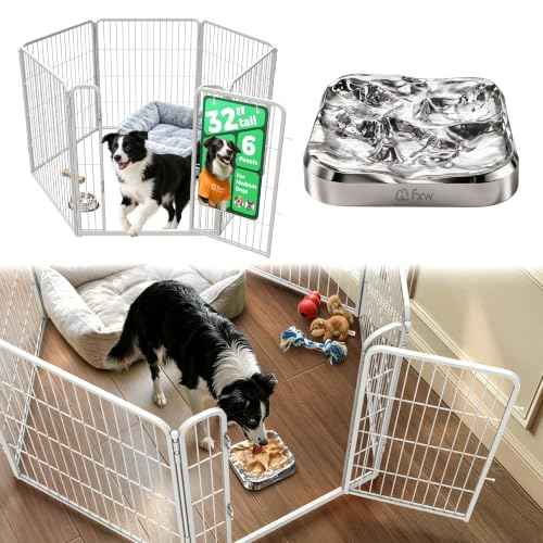 Homeplus Indoor Dog Playpen with Lick Mat (White / 32"H)
