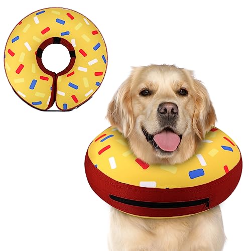 Inflatable Dog Cone Collar Alternative After Surgery (Donut Yellow / L(Neck 12"-16"))
