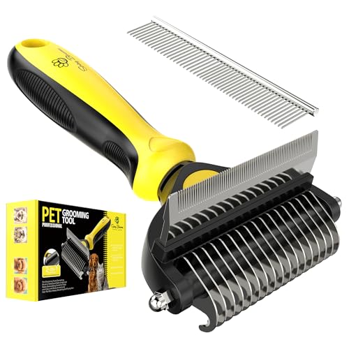 2 in 1 Professional Grooming Rake for Cats & Dogs (Lemon Yellow)