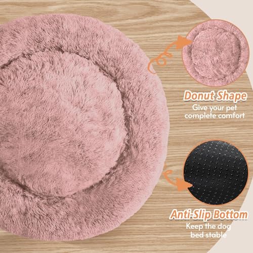 Calming Dog Bed for Small Dogs (Dark Pink / 23.0"L x 23.0"W x 8.0"Th)