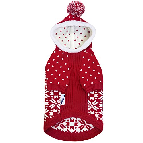 Let It Snow Classic Ugly Christmas Holiday Snowflake Pullover Hoodie Dog Sweater in Red and White for Puppy (12 / Let It Snow-Dog Hoodie)