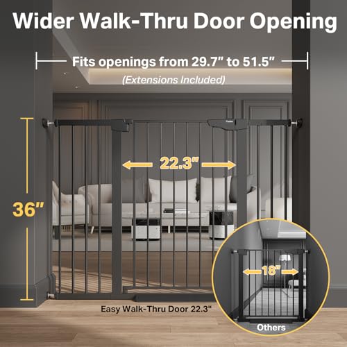 36 in Extra Tall Baby Gate for Stairs (Black / 29.7-51.5"W x 36"H)