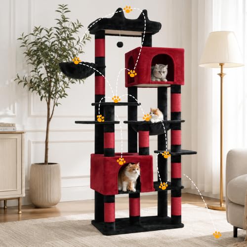 Cat Tree, 76-Inch Tall Heavy Duty Cat Tower for Big Cats HCT039BR (Black and Red / 76.8 inch)