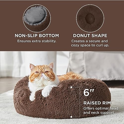 Calming Cat Beds Donut Round Washable Kitten Bed (20"L x 20"W x 6"Th / Coffee)