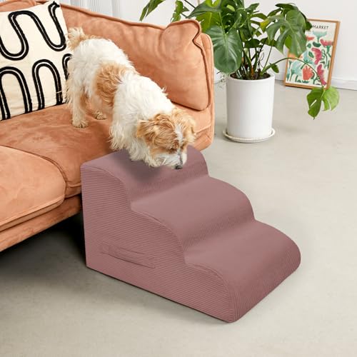 4 Step Dog Stairs Pet Ramp for High Beds (Pink / 4-Step 20"H)