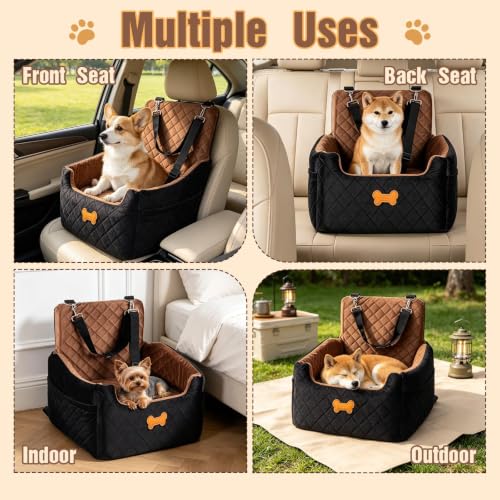 Dog Car Seat for Small Dogs (Brown/Black / Medium)