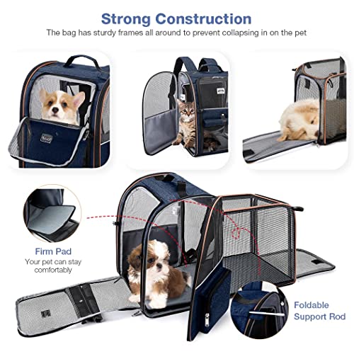 Large Cat Backpack Carrier Expandable Pet Carrier Backpack for Small Dogs Medium Cats Fit Up to 18 Lbs (Blue)