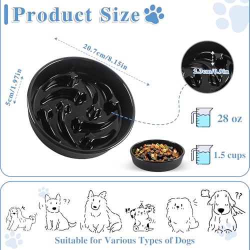Ceramic Slow Feeder Dog Bowls (Black-L)