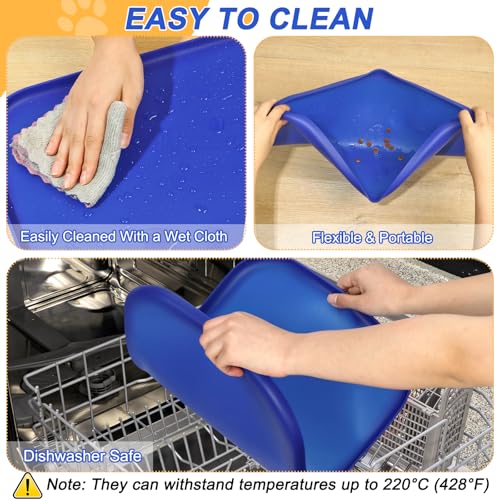 Waterproof Silicone Pet Food Mat with Raised Edge for Dog & Cat (Navy Blue / 22"L x 14"W)