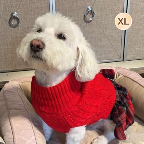 Dog Sweater Dress for Small Medium Dogs Turtleneck Thick Knit (X-Large (24-35lbs) / 03# Red)