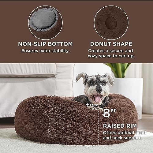 Calming Small Dog Bed Donut Washable Cat＆Puppy Bed (23"L x 23"W x 8"Th / Coffee)