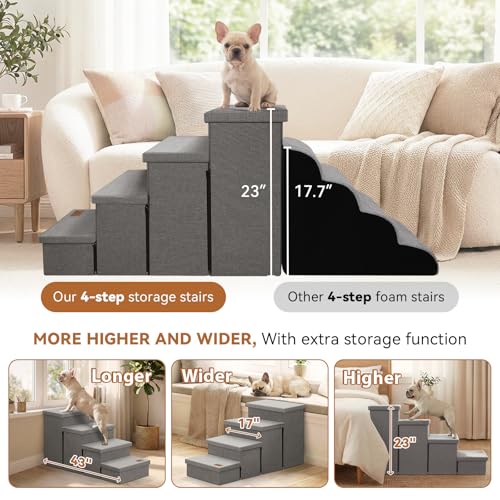 Dog Stairs with Storage (Grey No Condo / 4)