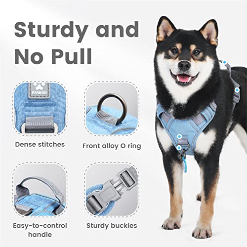 No Pull Dog Harness with Pet ID Tag (S (Bigger than Normal (Chest: 17"-22'' )) / Denim Blue)