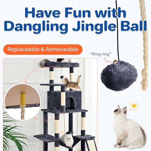 63" Multi Level Cat Tree Tower for Indoor Cats (Dark Grey)