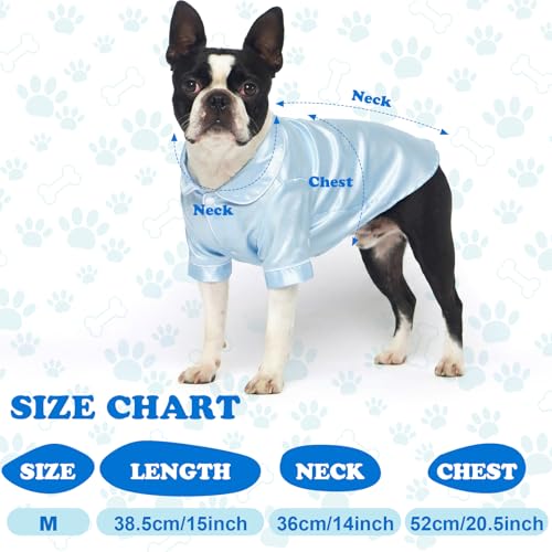 Dog Silk Pajamas Shirts Puppy Satin Pjs Pet Sleepwear Soft Faux Silk Lapel Two (M / Blue)