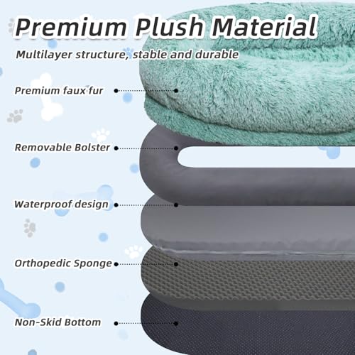 Human Dog Bed for Adult (71.0"L x 45.0"W x 12.0"Th / GreenWhite)