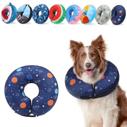 Soft Dog Cone Alternative After Surgery for Large Medium Dogs (Navy Blue Planet / L(Neck 16"-18"))