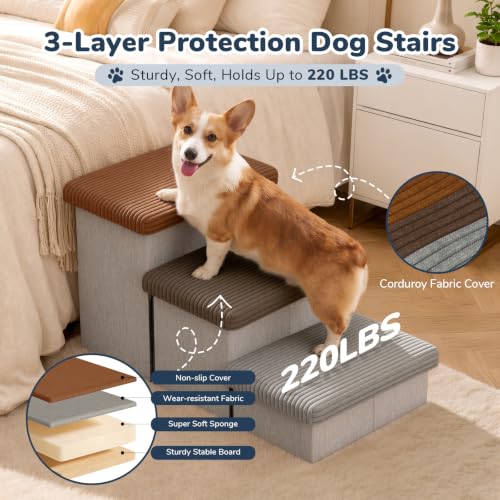3 Step Wide Dog Stairs 18" H with 3 Colors Covers (Covered Colorful / 30"D x 17"W x 17.7"H)