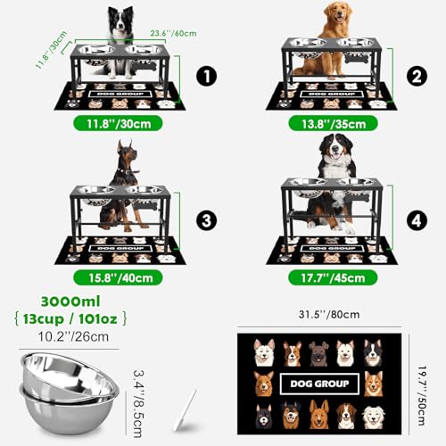 Elevated Dog Bowls with Mat for Large & Extra Large Dogs (Black-3L)