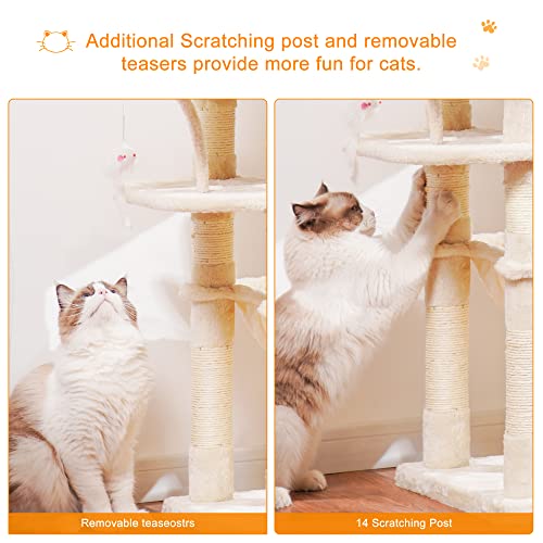 Cat Tree 70 inches Tall Cat Tower for Indoor Large Cats HCT032M (70.08 inch / Beige)