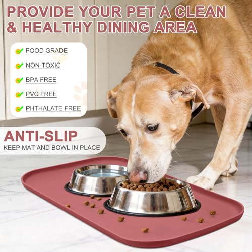 Waterproof Silicone Pet Food Mat with Raised Edge for Dog & Cat (Erythrinus / 24"L x 16"W)