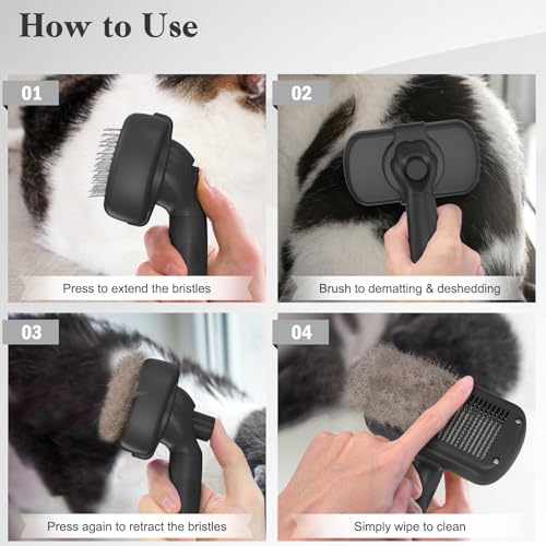 Self Cleaning Slicker Brush for Dogs & Cats (Black)