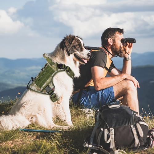 Tactical Dog Harness for Large Dogs (Green&Camo / X-Large: 70-120 lbs (Chest:29-39",Neck:21-26"))