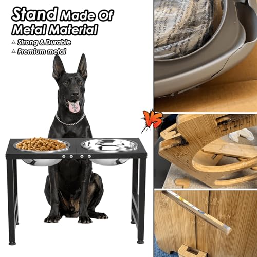 Metal Elevated Dog Bowl for Large 𝐋𝐚𝐫𝐠𝐞 Raised Bowl Stand with Sprill Proof Mat and 2000ML Pet Bowls (Black - XL Cute Dog Mat / Height:16inch)