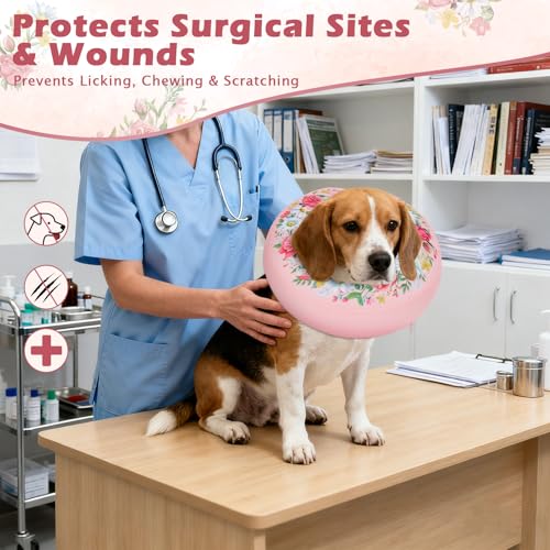 Inflatable Recovery Dog Cone Collar (Floral Wreath / Medium (Neck:8''-10''))