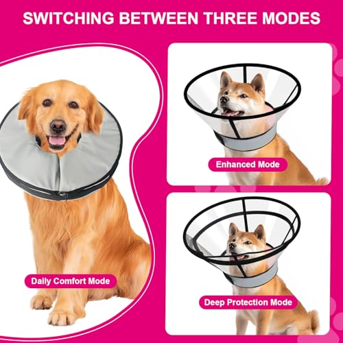 Sponge Core Dog Cat Cone Collar for After Surgery Recovery (XL (Neck: 14"-18") / Grey+Pink)