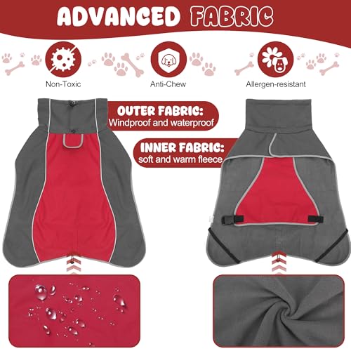Dog Raincoat Waterproof Dog Coat with Polar Fleece Lining (Red / Large)