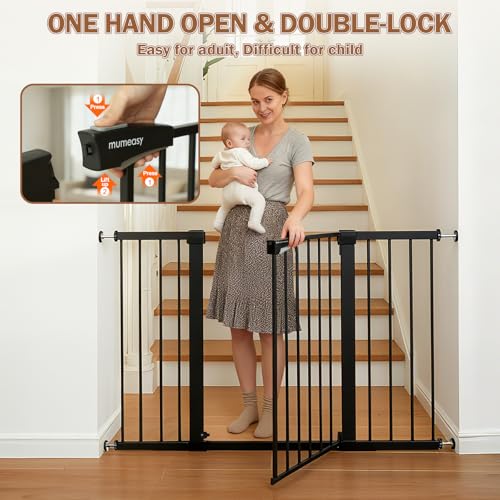 29.7 51" Extra Wide Baby & Dog Safety Gate for Stairs & Doorways (Black / 29.7-51"W x 30"H)