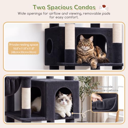 74in Heavy Duty Cat Tree Tower for Indoor Cats Large Adult (Dark Grey / 74inch)