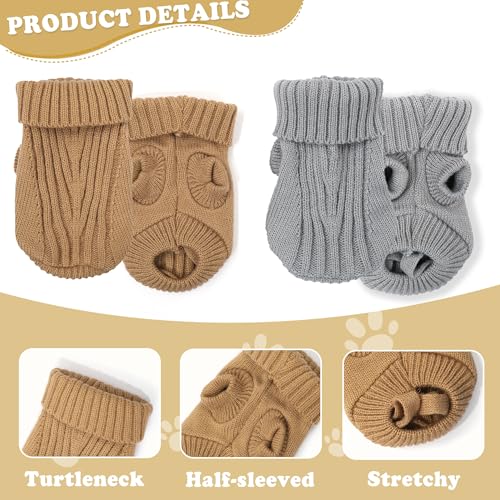 2 Pack Dog Sweaters for Small Dogs (XX-Small / Brown+Grey)