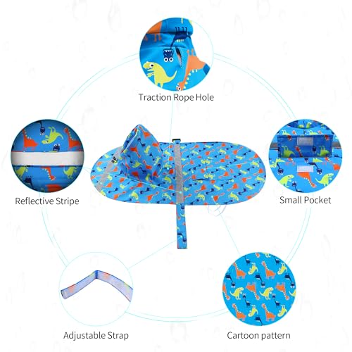 Large Dog Raincoat Adjustable (Large (Pack of 1) / Blue Dinosaur)