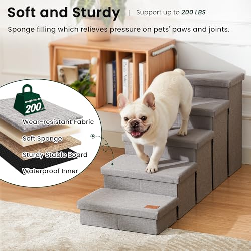 Dog Stairs for High Bed (Solid Grey / 48" X 17" X 22" H)