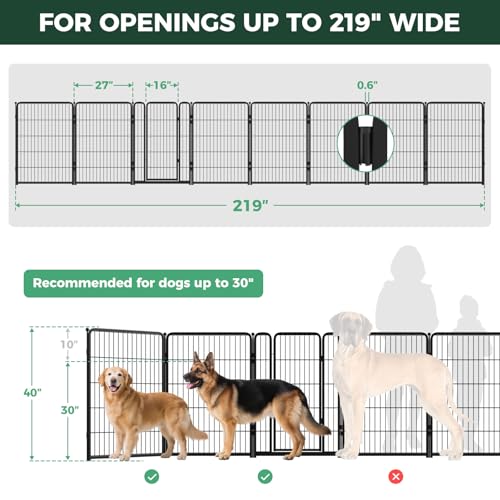 Dog Gate Extra Wide Adjustable for Openings Up to 219" (Black / Up to 219" W【7 Panels + 1 Door】 / 40"H)