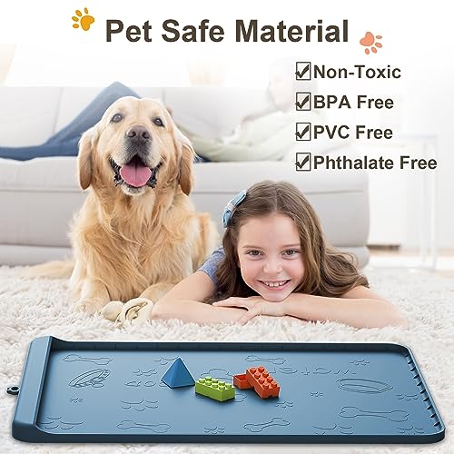 Dog Food Mat Silicone Dog Mat for Food and Water (Aqua blue / 36"L x 24"W)