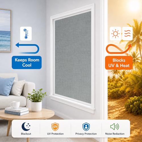 No Drill Blackout Curtains (Light Gray / 25"W x 72"H)