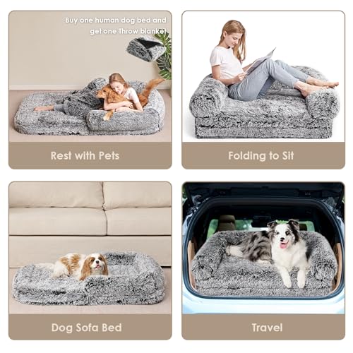 Foldable XXL Dog Bed for Large Sized Dog (54x38x7.5(Folded 38x27) / Faded Black)