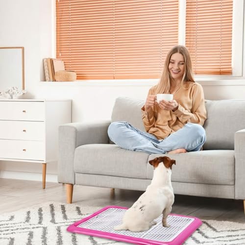 Dog Pee Pad Holder Potty Tray Portable Dog Litter Box Toilet Training for Indoor Outdoor Small Medium Large Pet Puppy (Pink / 25.59 x 18.9 Inches)