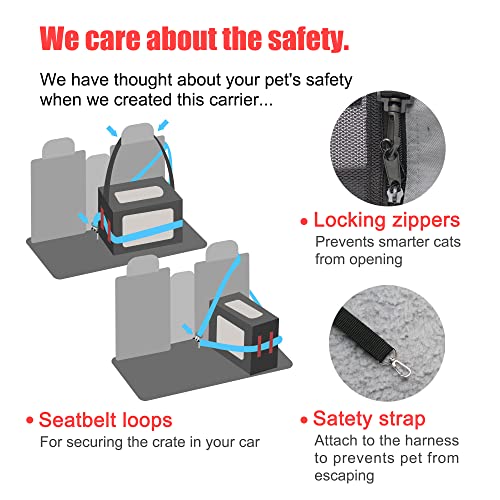 Large Cat Carrier 24"x16.5"x16.5" Portable Dog Crate for Small Medium Dogs Collapsible Traveling Pet Crate with Collapsible Bowl (Grey (No Litter Box) / 24.0"L x 16.5"W x 16.5"H)