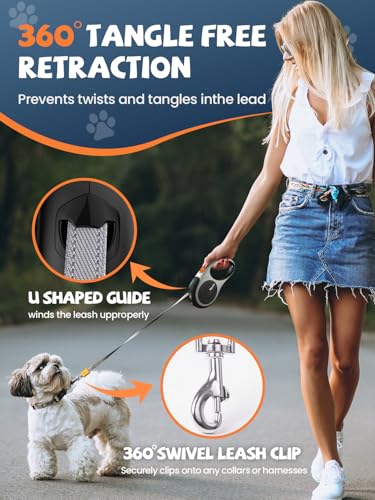 Retractable Dog Leash with LED Flashlight (Black-White)