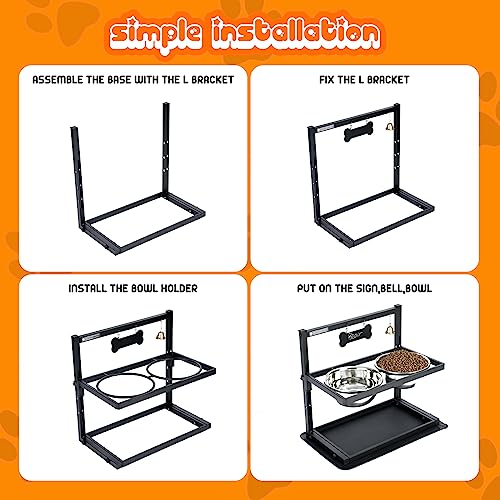 Elevated Raised Dog Bowls Stand Adjusable Height with Two 1.7L Stainless Steel Food Bowls and Spill Proof Mat (large dogs)