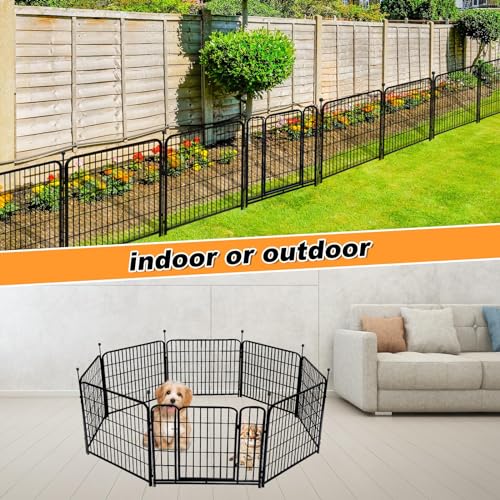 24 in(H) Decorative Garden Fences with Gate, 8 Panels Total 15.7 ft(L) Heavy Duty Iron Animal Barrier Fence for Yard,Suitable for Indoor Pet Fence Or Outdoor Dog Fencing, Garden Border Fence (24''(H)-8panels-15.7ft(L))