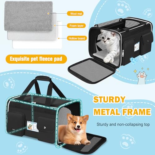 Large Cat Carrier Soft Sided Travel Pet Carrier Airline Approved (Black 1)