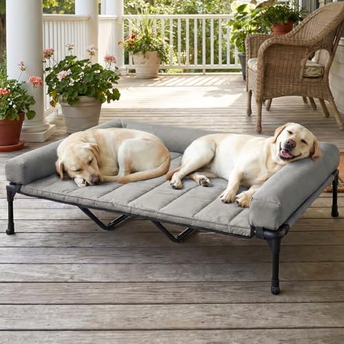 Outdoor Elevated Dog Bed with Waterproof Bolster Cushion (Light Grey / 59.0"L x 37.5"W x 9.0"Th)