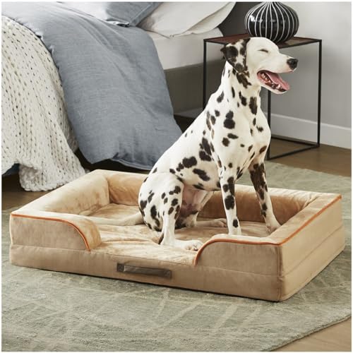 Orthopedic Dog Bed for Large Dogs (All-Foam Bolster Bed / Ally Khaki / Large (35" x 25" x 6.5"))